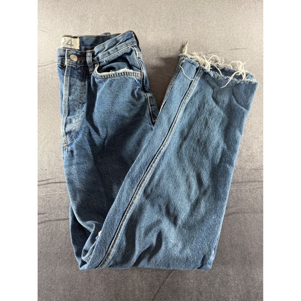 We The Free People Distressed High Rise Straight Leg Jeans Blue Size 24